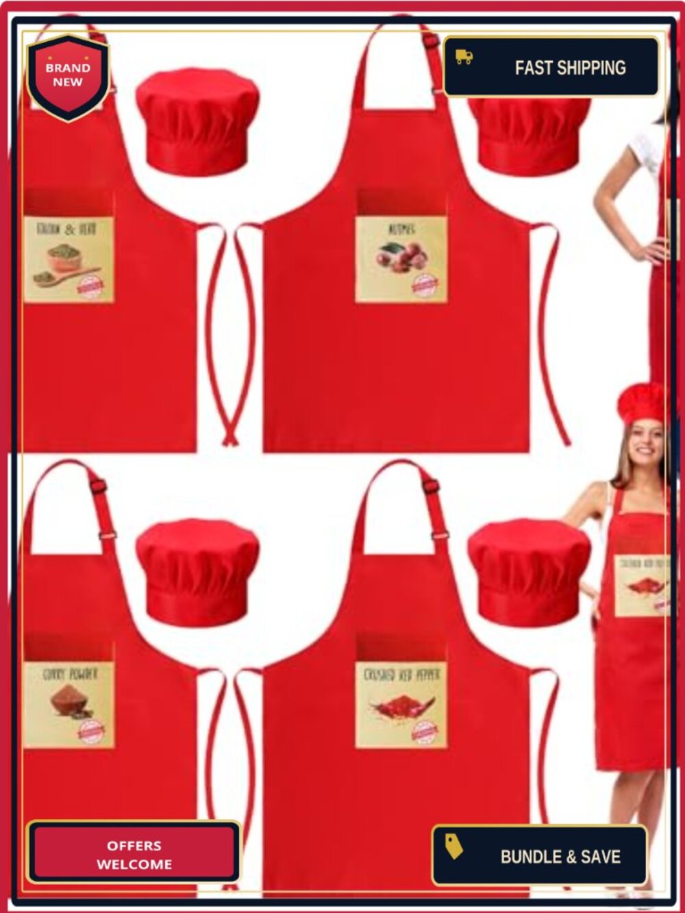 Spice Theme Costume Apron Set with Chef Hats Group Halloween